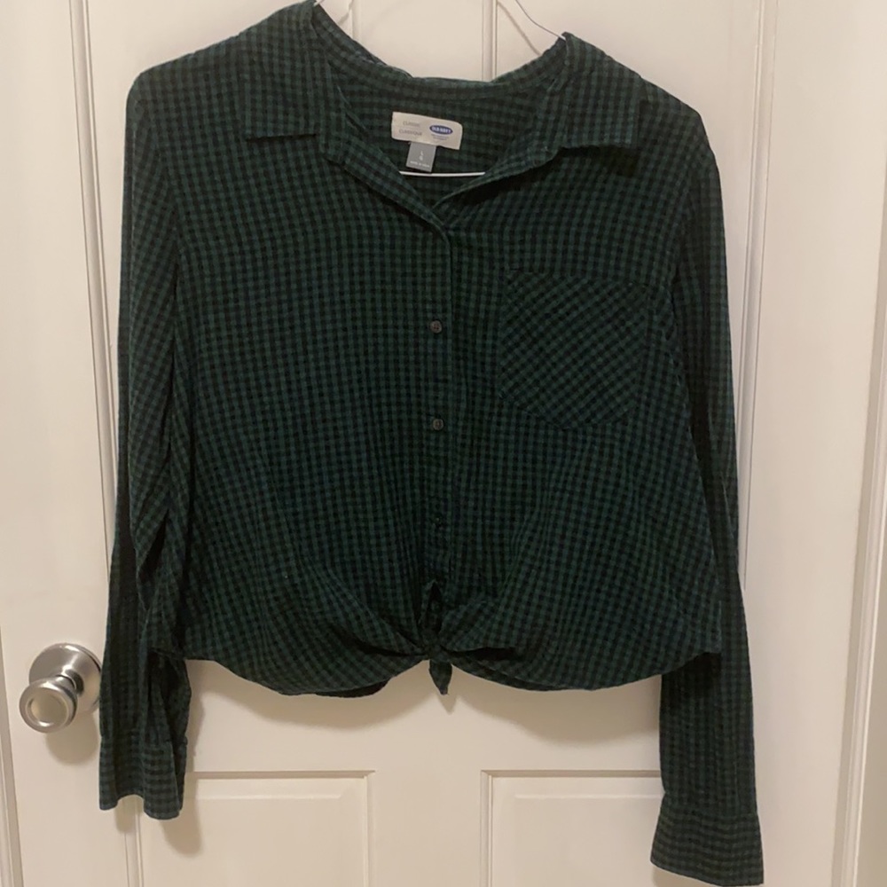 Green and Black plaid button up top